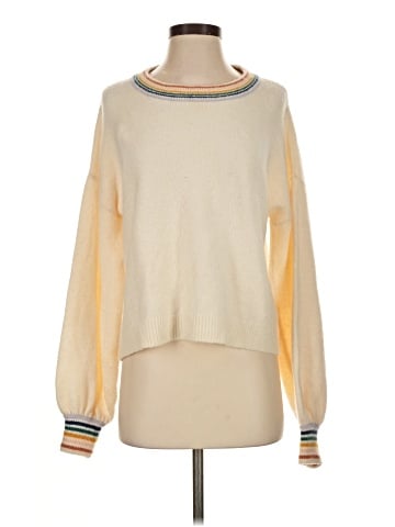 Madewell Rainbow-Trim Gladwell Balloon-Sleeve Pullover Sweater (view 1)