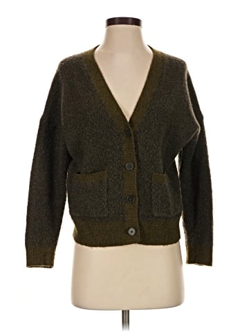 Madewell Short Kent Ex-Boyfriend Cardigan Sweater in Tonal Herringbone (view 1)