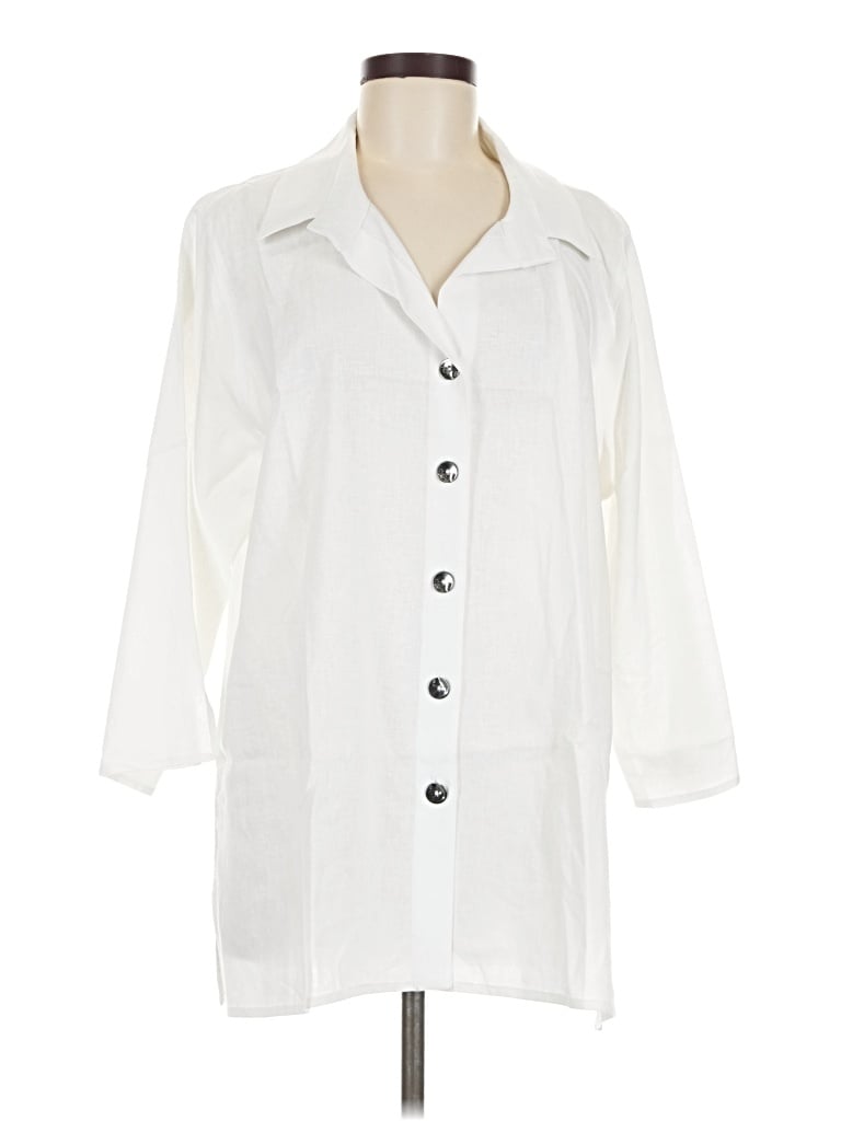 Pre-owned Caroline Rose 3/4 Sleeve Button Down Shirt In Ivory