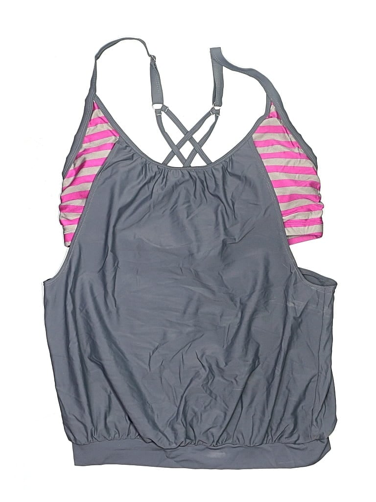 Pre-owned Unbranded Swimsuit Top Gray Stripes Pattern Swimwear
