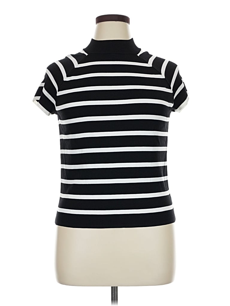 Pre-owned Worthington Short Sleeve Top Black Mock Neckline Tops