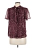 Lily White 100% Polyester Floral Burgundy Short Sleeve Blouse Size M - photo 2