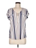 Flower & Feather Stripes Blue Short Sleeve Blouse Size M - photo 1