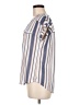 Flower & Feather Stripes Blue Short Sleeve Blouse Size M - photo 5