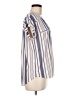 Flower & Feather Stripes Blue Short Sleeve Blouse Size M - photo 4