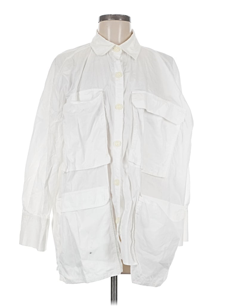 Pre-owned Zara 3/4 Sleeve Button Down Shirt In Ivory