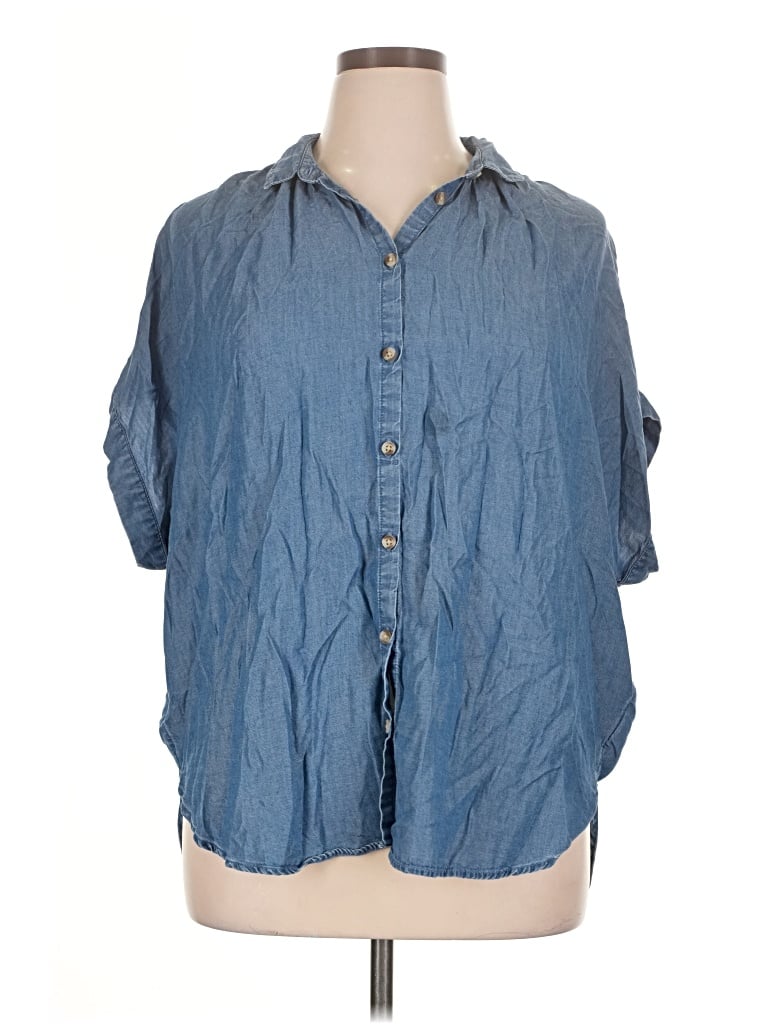 Pre-owned Time And Tru 3/4 Sleeve Button Down Shirt In Blue