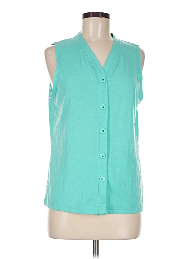 Pre-owned Assorted Brands Sleeveless Button Down Shirt In Teal