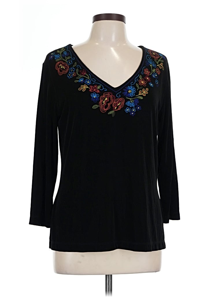 Pre-owned Travelers By Chico's 3/4 Sleeve Top Black V-neck Tops