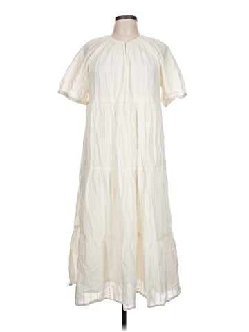Madewell Bubble-Sleeve Tiered Midi Dress in Textural Stripe (view 1)