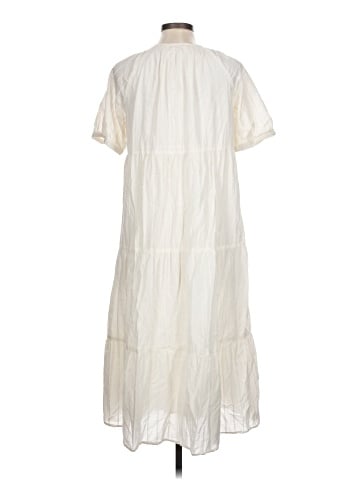 Madewell Bubble-Sleeve Tiered Midi Dress in Textural Stripe (view 2)