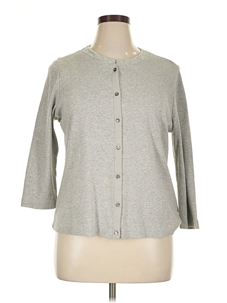 Pre-owned Liz Claiborne 3/4 Sleeve Button Down Shirt In Gray