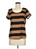 Papaya 100% Polyester Stripes Brown Short Sleeve Top Size M - photo 1