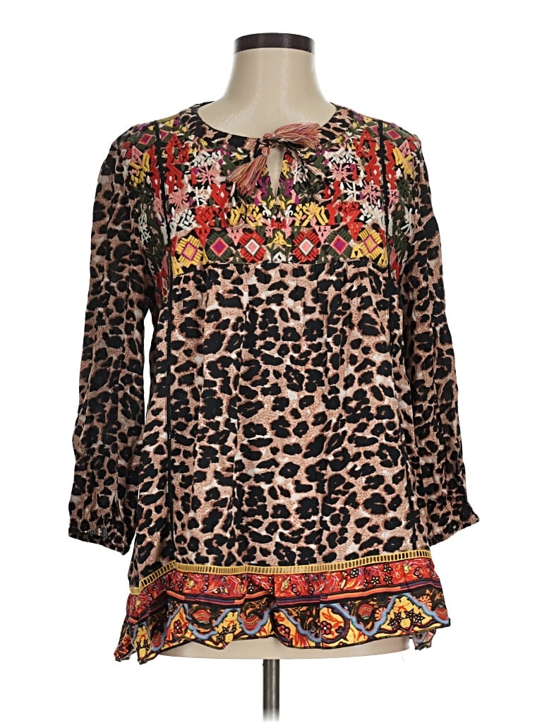 Pre-owned John Mark Long Sleeve Blouse In Brown