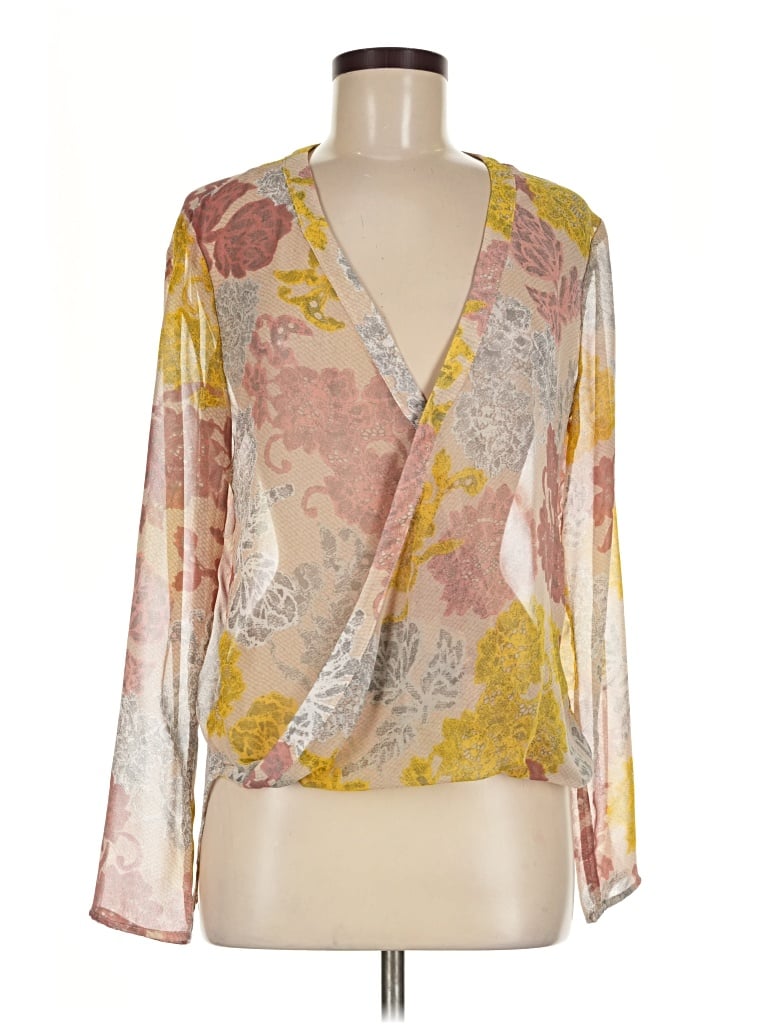 Pre-owned Wayf Long Sleeve Blouse In Gold