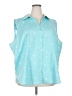 Basic Editions Stars Teal Sleeveless Button-Down Shirt Size 4X - photo 1