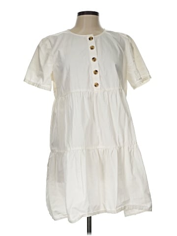 Madewell Button-Front Short-Sleeve Tiered Mini Dress (view 1)