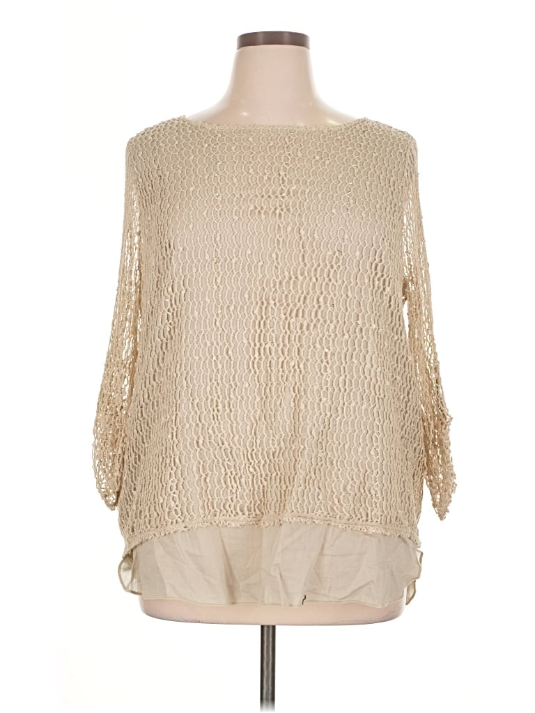 Pre-owned Chico's 3/4 Sleeve Blouse In Tan
