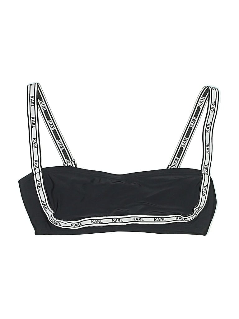 Pre-owned Karl Lagerfeld Swimsuit Top Black Graphic Pattern Square Neckline Swimwear