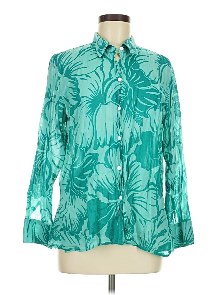 Pre-owned Lizsport Long Sleeve Blouse In Teal