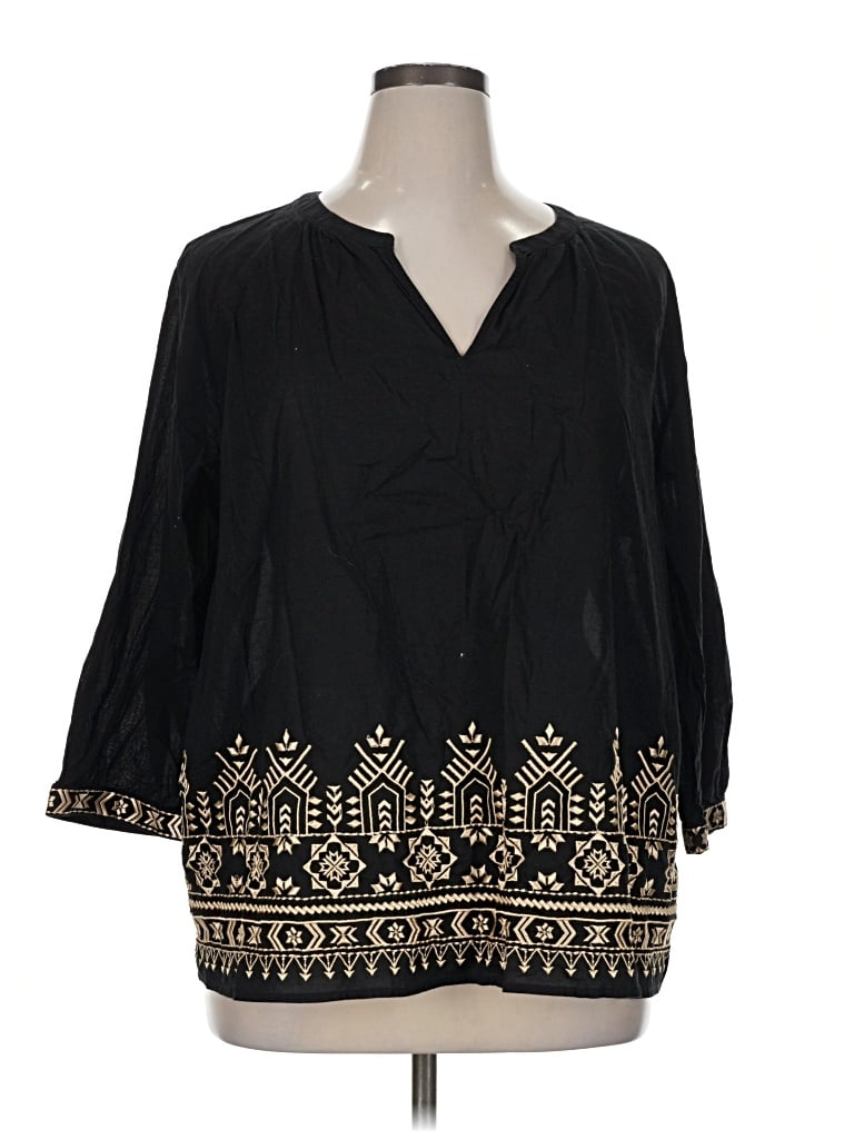 Pre-owned Purejill 3/4 Sleeve Blouse In Black