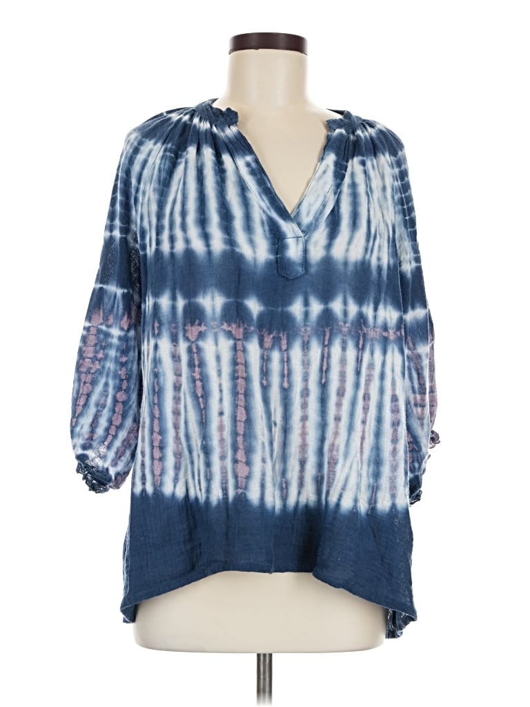 Pre-owned Charlie Joe 3/4 Sleeve Blouse In Blue