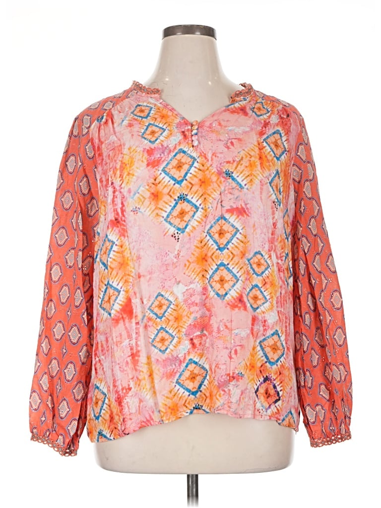 Pre-owned Tolani Long Sleeve Blouse In Orange