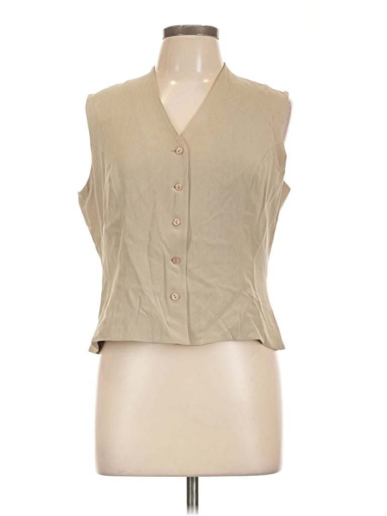 Pre-owned Classiques Entier Sleeveless Silk Top Tan Plunge Neckline Tops