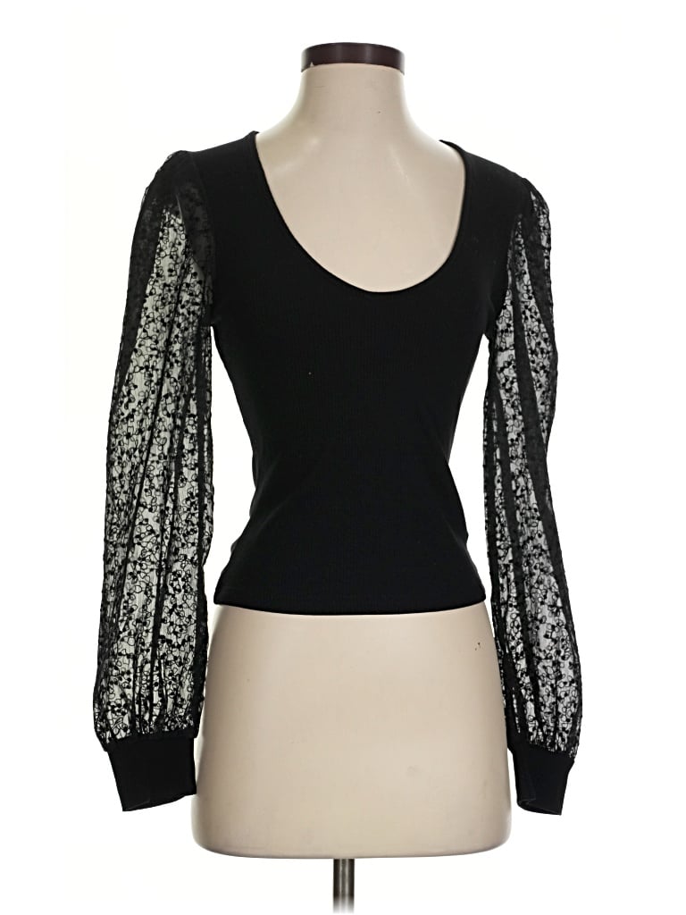 Pre-owned Heartloom Long Sleeve Top Black Sweetheart Neckline Tops
