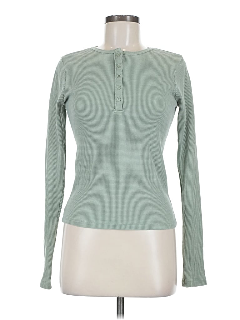 Pre-owned Rsq Long Sleeve Henley Shirt In Green