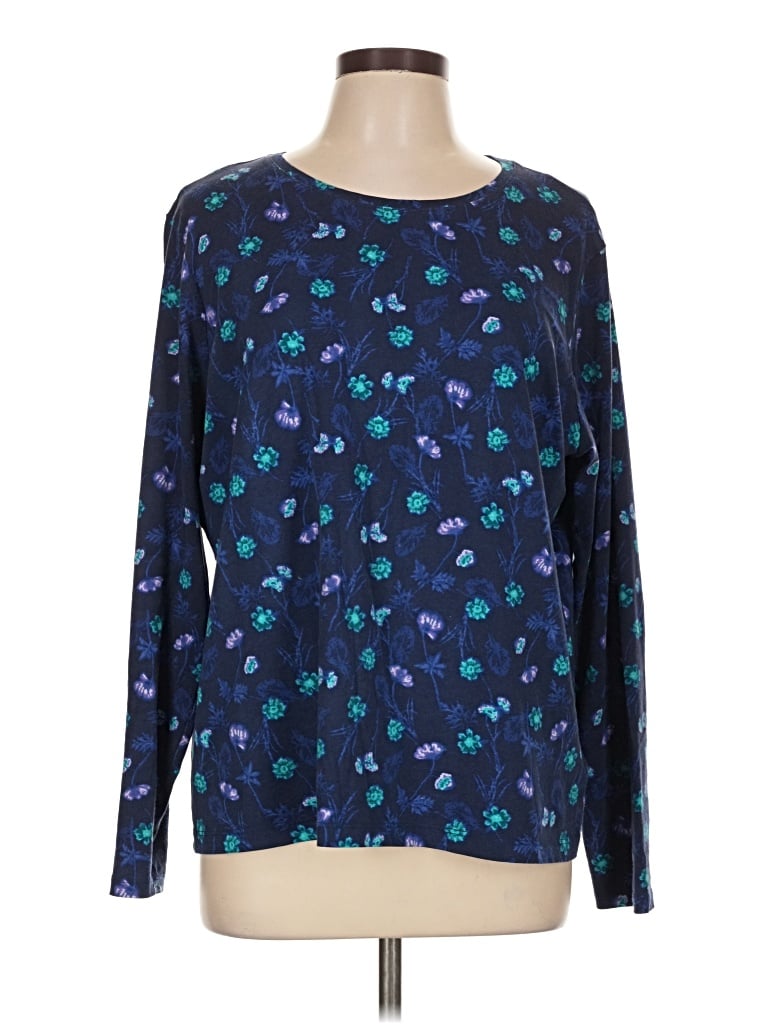 Pre-owned Lands' End Long Sleeve Top Blue Boatneck Tops