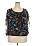 Bobeau 100% Polyester Floral Black Blue 3/4 Sleeve Blouse Size 2X - photo 1