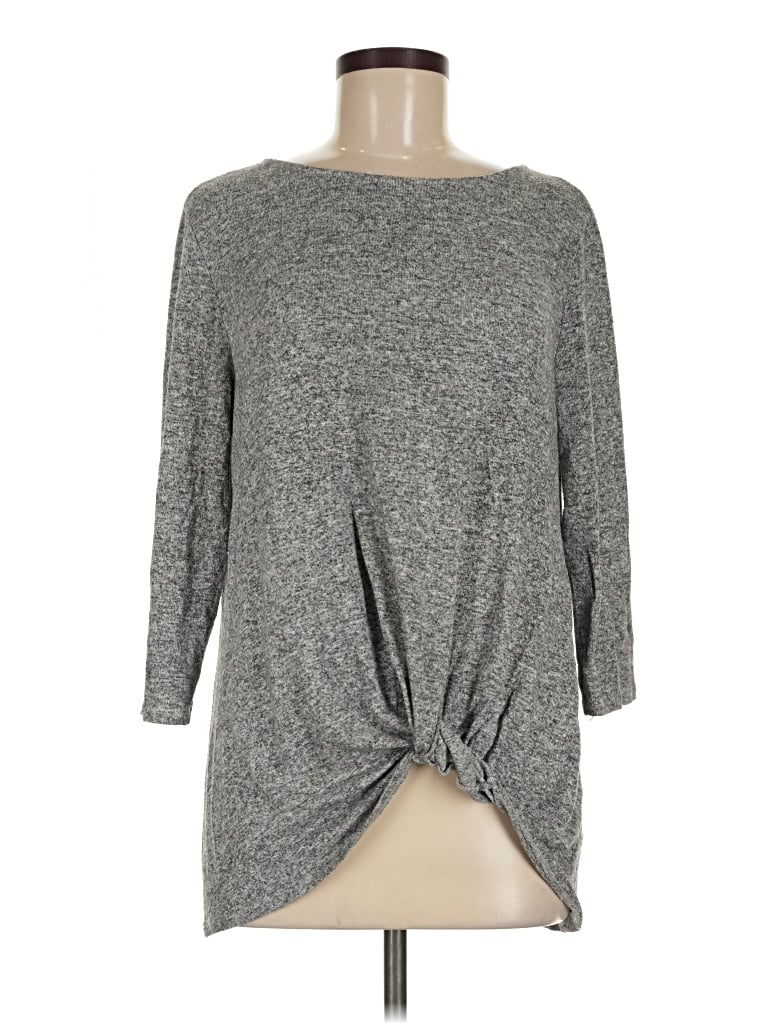 Pre-owned Gibson 3/4 Sleeve Top Gray Crew Neck Tops