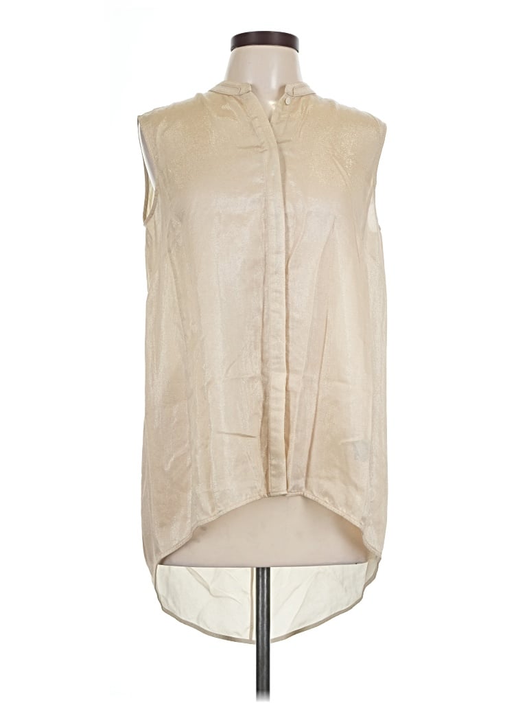 Pre-owned Lafayette 148 Sleeveless Button Down Shirt In Tan