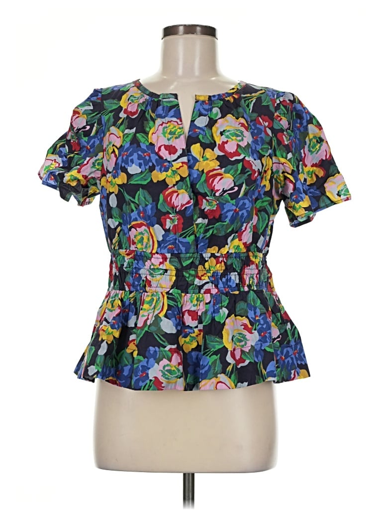 Pre-owned Anthropologie Short Sleeve Blouse In Blue