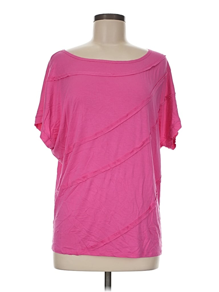 Pre-owned August Silk Short Sleeve Top Pink One Shoulder Neckline Tops