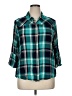 C established 1946 100% Rayon Plaid Teal 3/4 Sleeve Button-Down Shirt Size XL - photo 1
