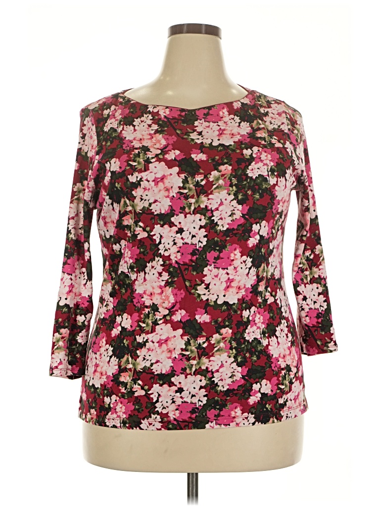 Pre-owned Lands' End 3/4 Sleeve Top Pink Boatneck Tops