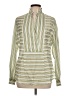 Iris & Ink Stripes Green Long Sleeve Blouse Size 12 - photo 1