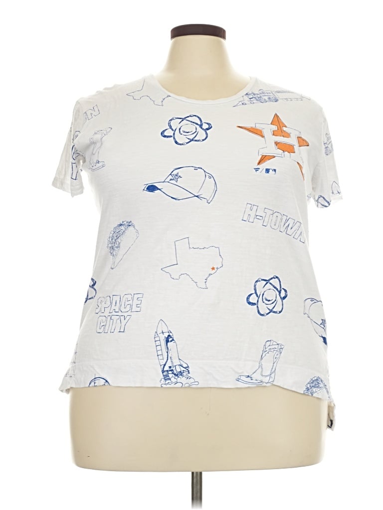 Pre-owned Fanatics Short Sleeve Top White Graphic Pattern Keyhole Neckline Tops