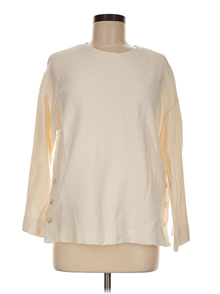 Pre-owned St. John's Bay Long Sleeve Top Ivory Crew Neck Tops