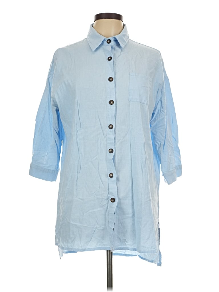 Pre-owned Zeagoo 3/4 Sleeve Button Down Shirt In Blue