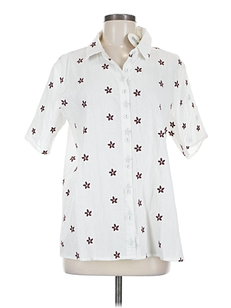 Vrg Grl Short Sleeve Button Down Shirt: White Stars Pattern Tops - Size 6