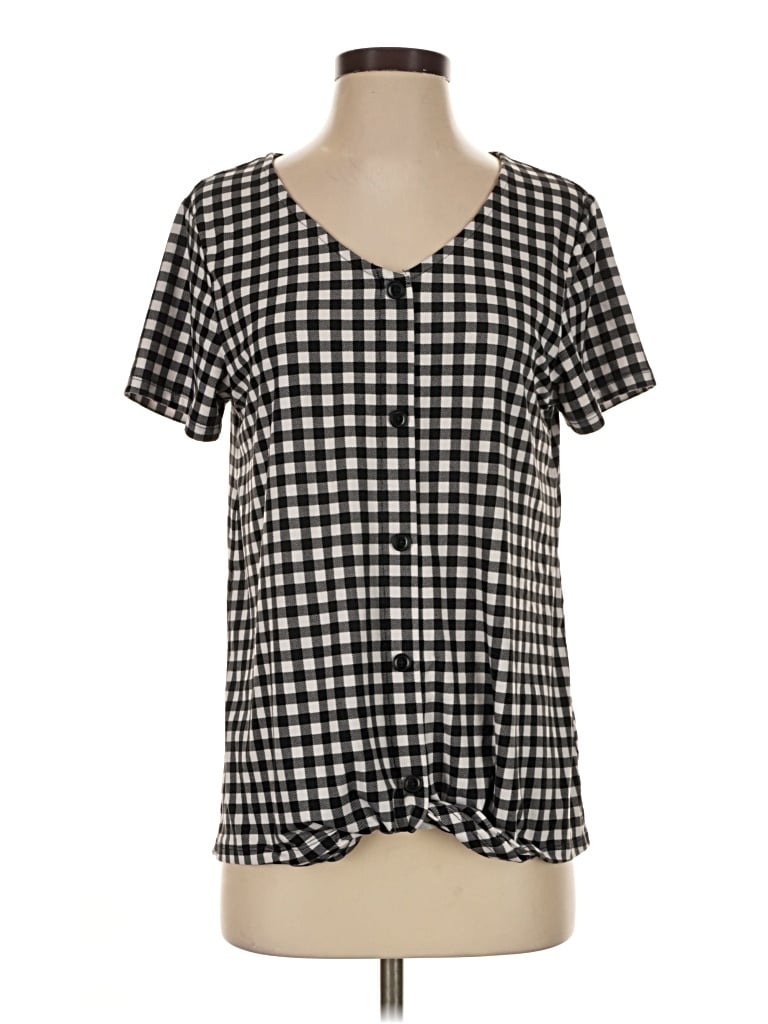 Pre-owned Cuddl Duds Short Sleeve Top Black V-neck Tops