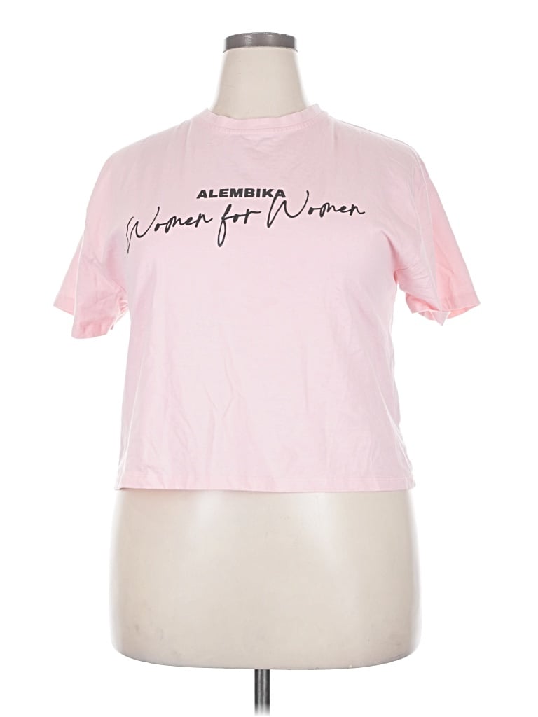 Pre-owned Alembika Short Sleeve Top Pink Mock Neckline Tops