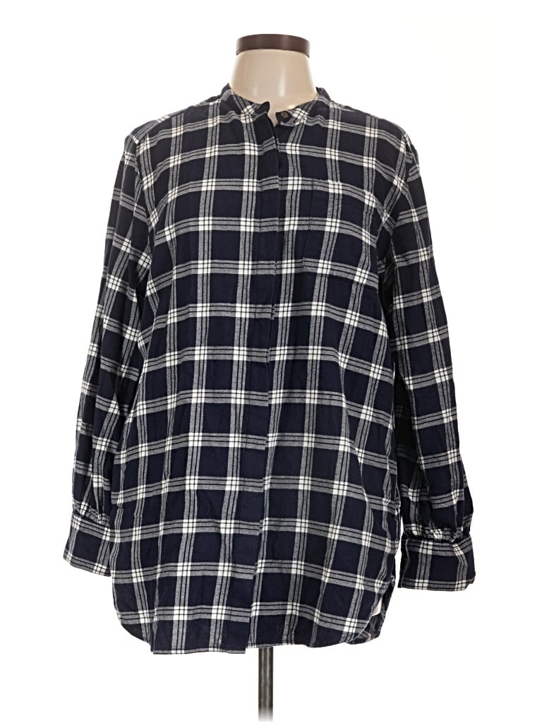 Pre-owned Lands' End 3/4 Sleeve Button Down Shirt In Blue