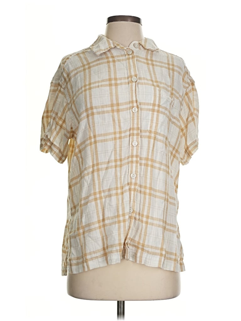 Pre-owned American Eagle Outfitters Short Sleeve Blouse In Tan