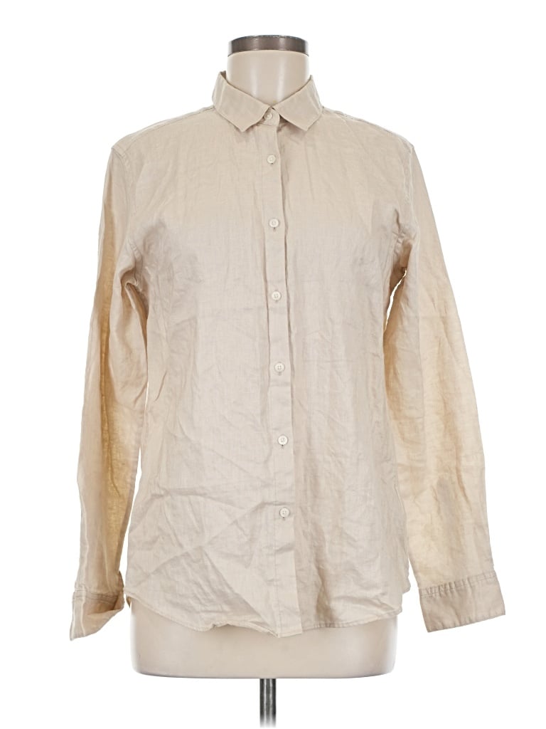 Pre-owned Uniqlo Long Sleeve Button Down Shirt In Ivory