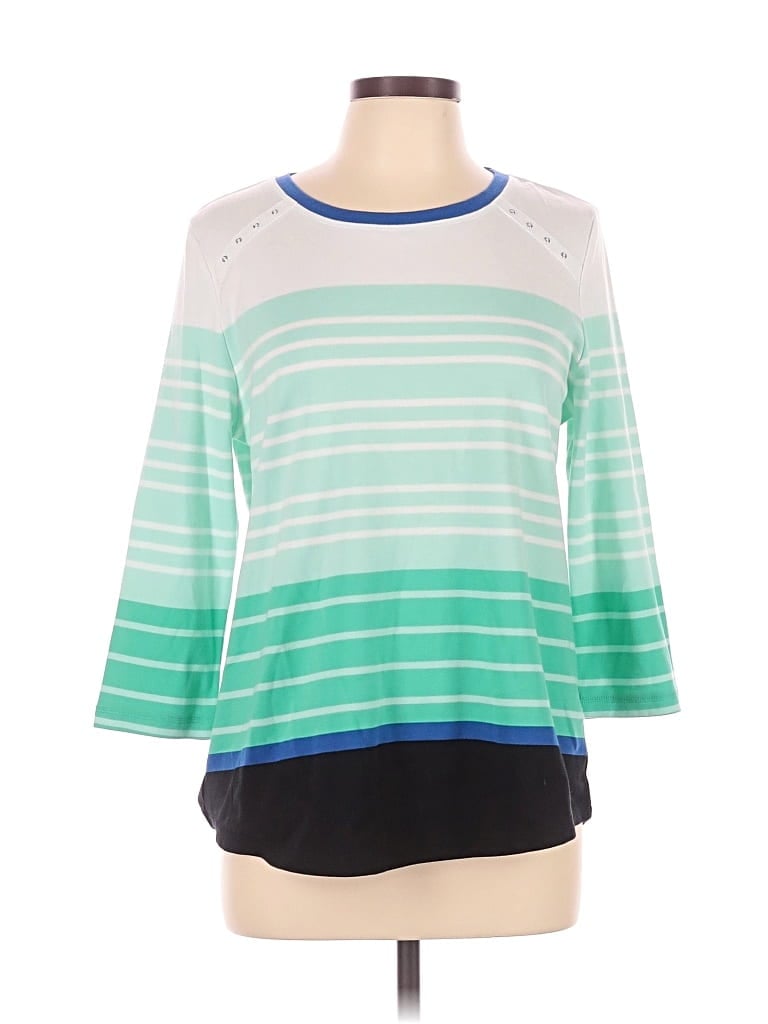 Pre-owned Karen Scott Sport 3/4 Sleeve T-shirt In Teal