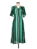 Halogen 100% Polyester Stripes Green Casual Dress Size L - photo 1